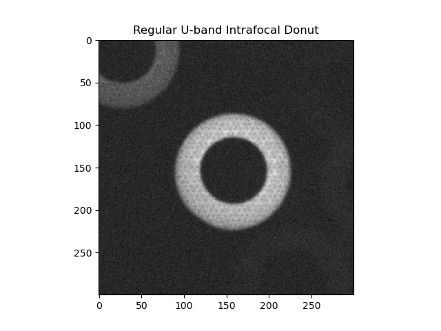 Cutout of a regular intrafocal donut in the u-band, on detector 002 at a zenith angle of 0.0 degrees.